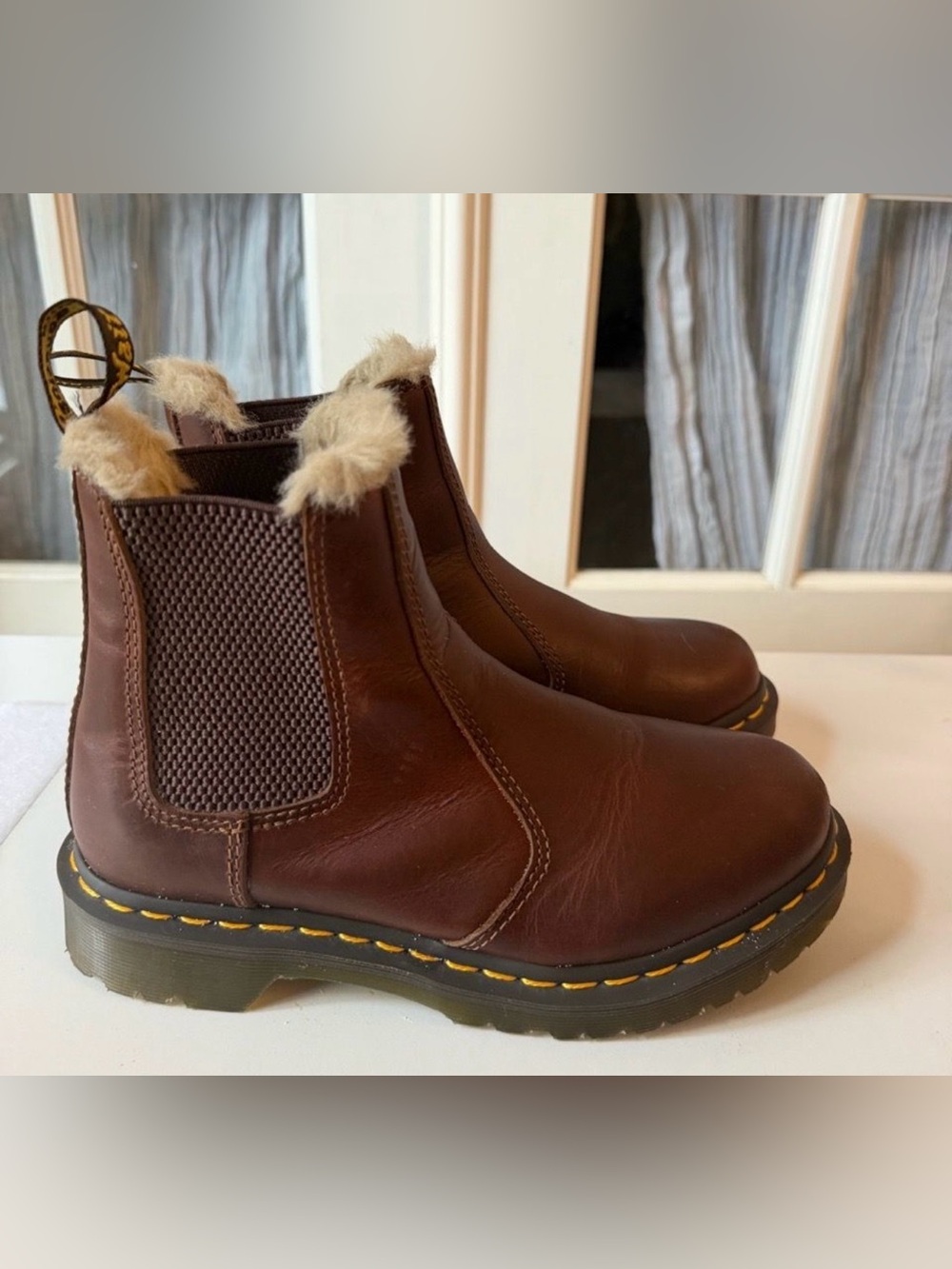 Dr. Martens 2976 Warmwair Faux Fur Lined Chelsea Boots in Dark Brown Leather